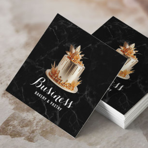 Bakery & Pastry Chef Modern Gold Icing Cake Marble Square Business Card