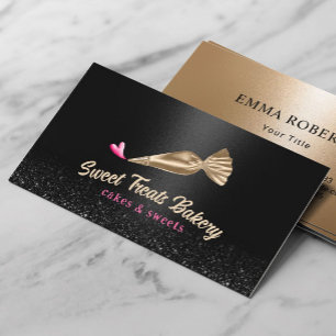Bakery Pastry Chef Modern Gold Piping Bag & Heart Business Card