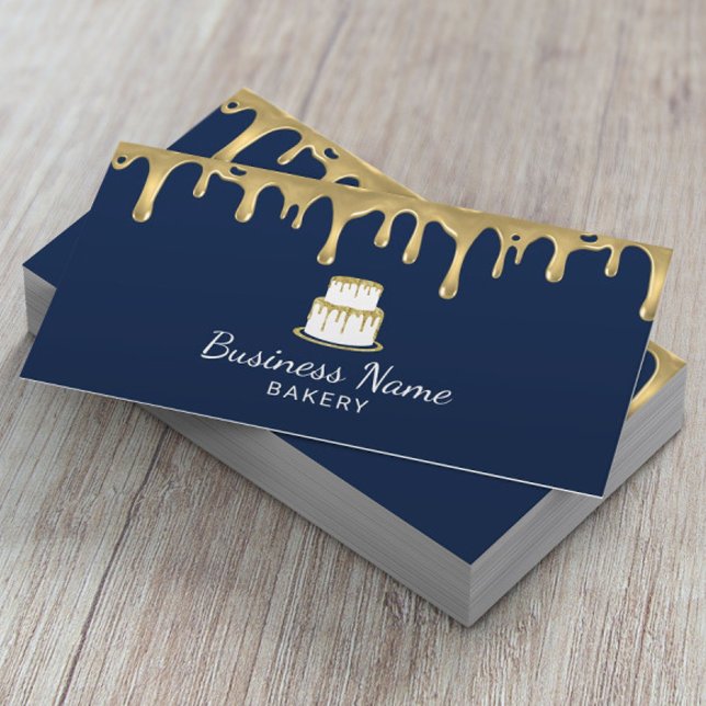 Bakery Pastry Chef Modern Navy & Gold Cake Logo Business Card (Creator Uploaded)