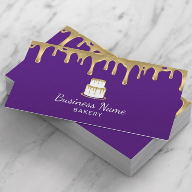 Bakery Pastry Chef Modern Purple & Gold Cake Logo Business Card (Creator Uploaded)