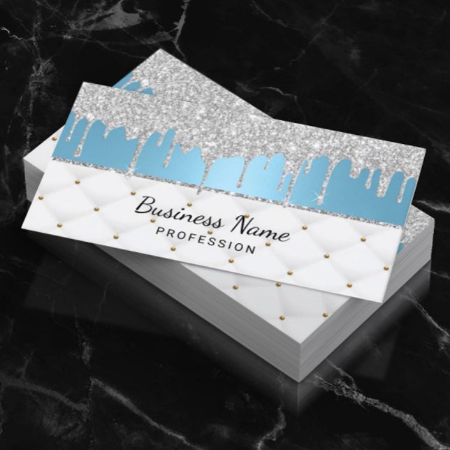 Bakery Pastry Chef Modern Silver Drips Baby Blue Business Card (Creator Uploaded)