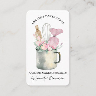 Bakery Pastry Chef Pink Flowers Boho chic Business Card
