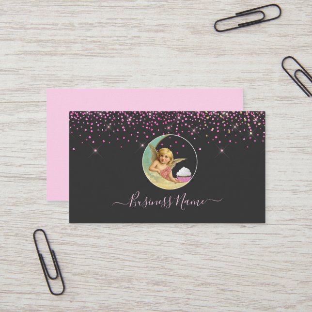 Bakery Pastry Chef Pink Glitter Business Card (Front/Back In Situ)