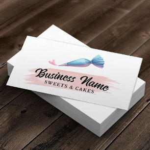 Bakery Pastry Chef Piping Bag & Heart Watercolor Business Card