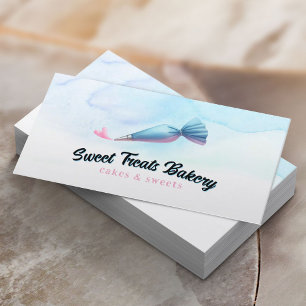 Bakery Pastry Chef Piping Bag & Heart Watercolor Business Card