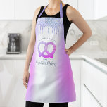 Bakery Pastry Chef Purple Glitter Drips Script  Apron<br><div class="desc">Here’s a wonderful way to add to the fun of baking. Add extra sparkle to your culinary adventures whenever you wear this elegant, sophisticated, simple, and modern apron. A sparkly, purple pink blue ombre pretzel, script handwritten typography and glitter drips overlay a girly faux metallic purple blue ombre background. Personalise...</div>