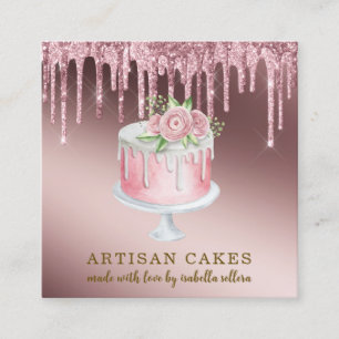 Bakery Pastry Chef Rose Gold Glitter Drips Cake Sq Square Business Card
