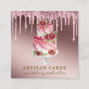Bakery Pastry Chef Rose Gold Glitter Drips Square Business Card