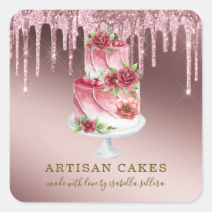 Bakery Pastry Chef Rose Gold Glitter Drips  Square Sticker