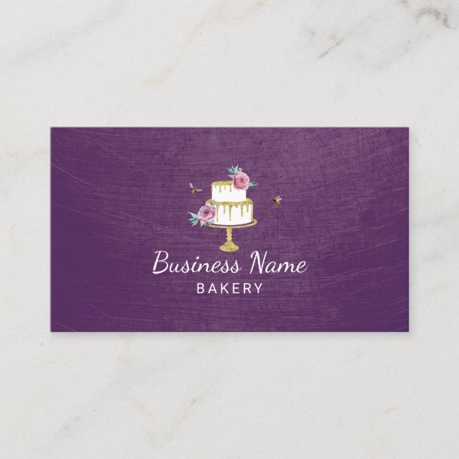 Bakery Pastry Chef Rustic Flower Bees Cake Purple Business Card (Front)