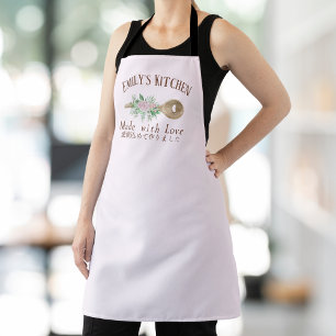 Bakery Pastry Chef Spoon Pink Rose Watercolor Apron