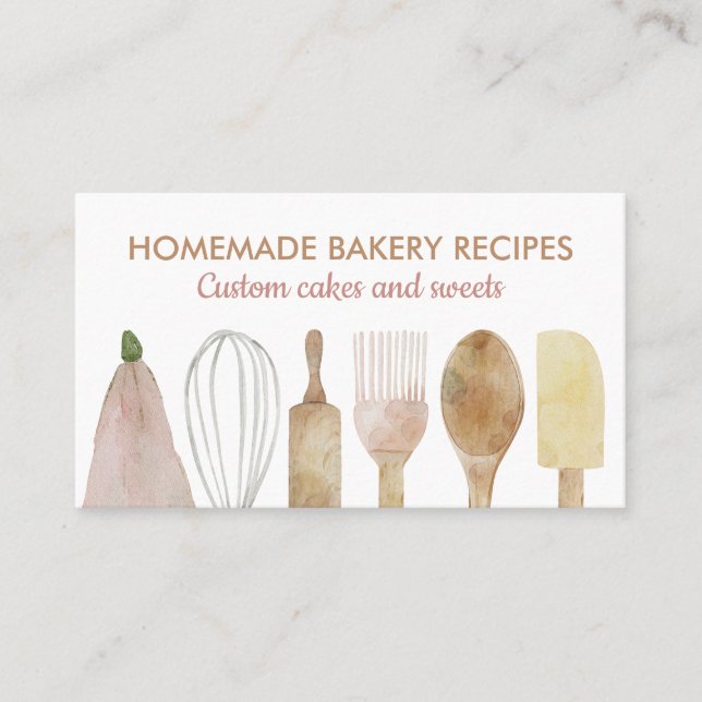 Bakery pastry chef utensils elegant simple clean business card (Front)