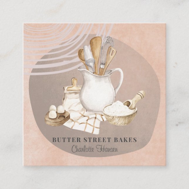 Bakery Pastry Chef Utensils Ingredients  Square Bu Square Business Card (Front)