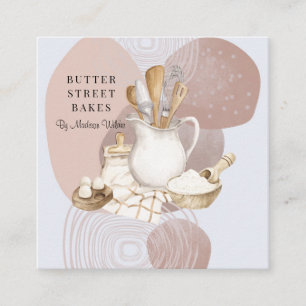 Bakery Pastry Chef Utensils Ingredients Square Business Card