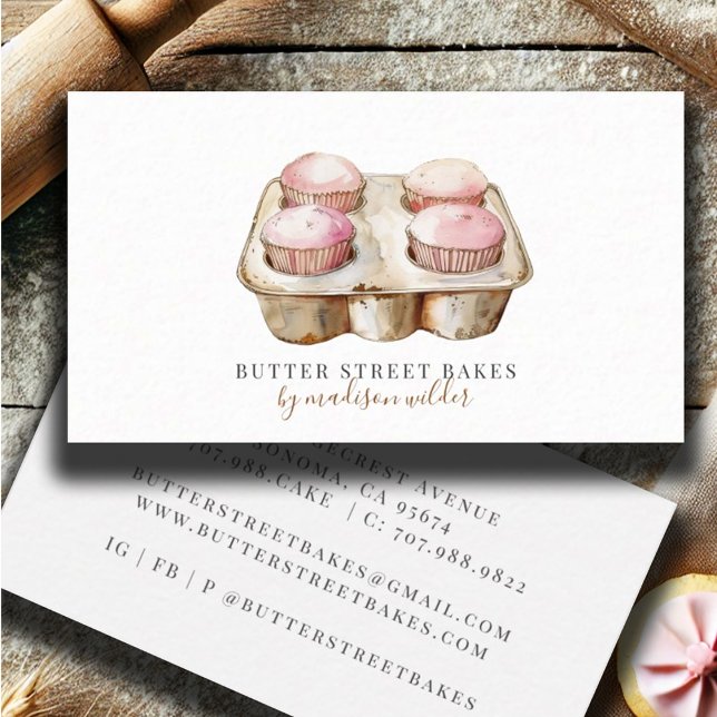 Bakery Pastry Chef  Watercolor Baker Business Card (Creator Uploaded)