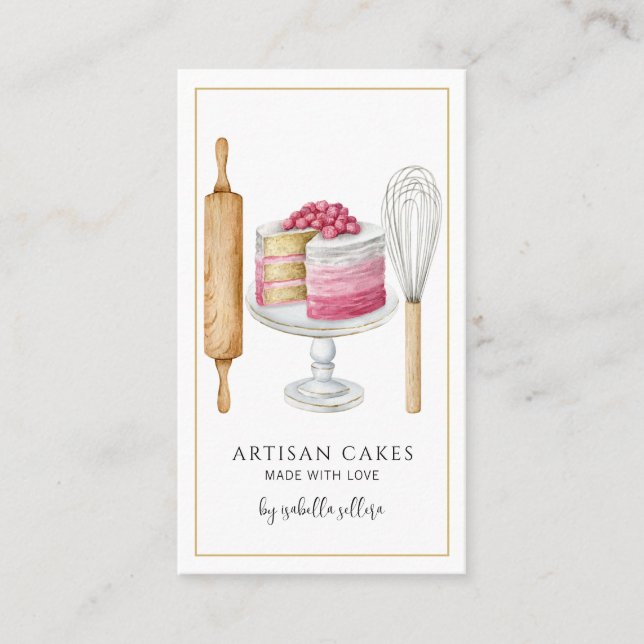 Bakery Pastry Chef Watercolor Baking Utensils Cake Business Card (Front)