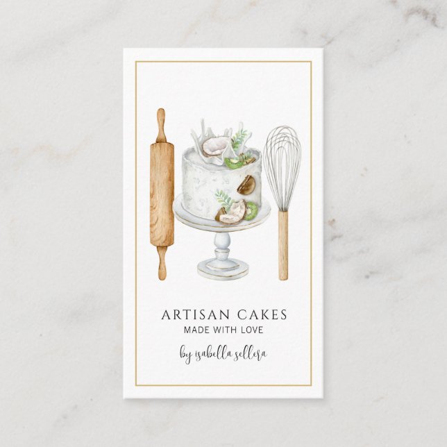 Bakery Pastry Chef Watercolor Baking Utensils Cake Business Card (Front)