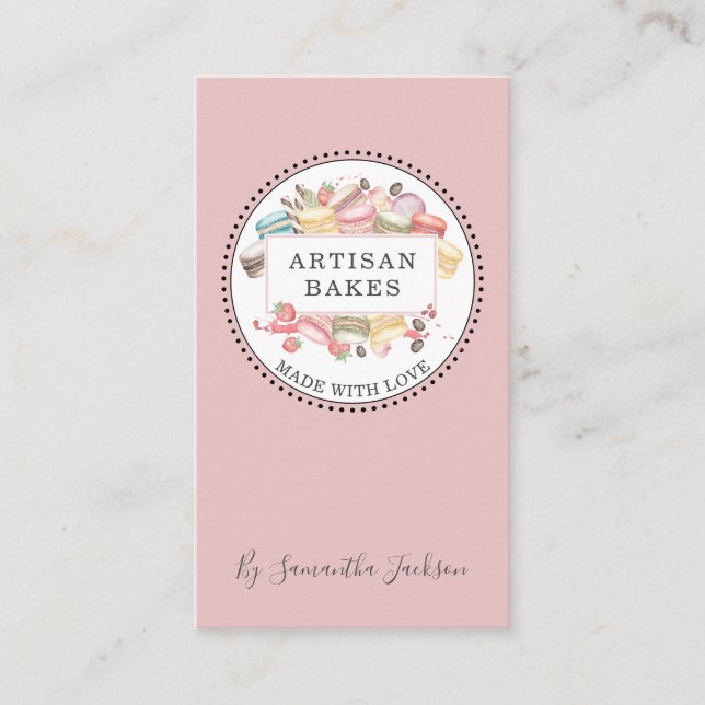 Bakery Pastry Chef Watercolor Desserts Pink Business Card (Front)