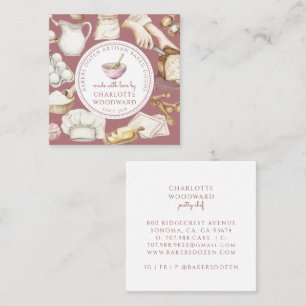 Bakery Pastry Chef Watercolor Dusty Rose Square Business Card