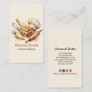 Bakery Pastry Chef Watercolor Gold Baking Catering Business Card