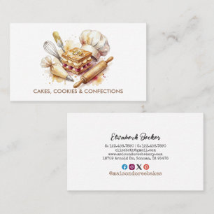 Bakery Pastry Chef Watercolor Gold Baking Catering Business Card