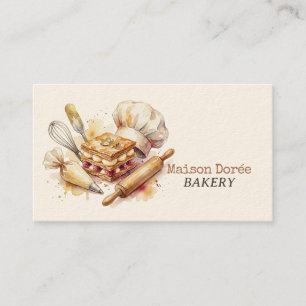 Bakery Pastry Chef Watercolor Gold Baking Catering Business Card