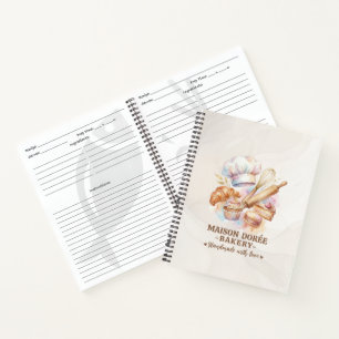 Bakery Pastry Chef Watercolor Gold Baking Catering Notebook