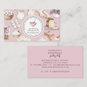 Bakery Pastry Chef Watercolor Pink Business Card