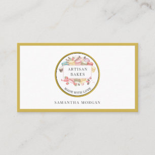 Bakery Pastry Chef Watercolor Pink Gold Desserts  Business Card