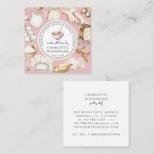 Bakery Pastry Chef Watercolor Pink Square Business Card