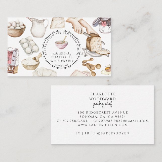 Bakery Pastry Chef Watercolor  Square Business Car Business Card (Front/Back)