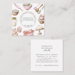 Bakery Pastry Chef Watercolor Utensils Baked Goods Square Business Card
