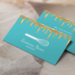 Bakery Pastry Chef Whisk Logo Modern Turquoise Business Card