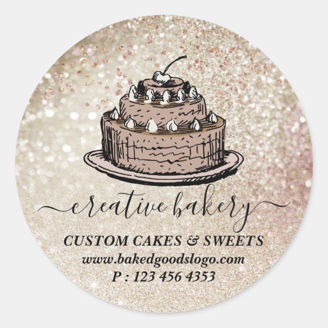 Bakery Pastry chocolate Cake on plate Decorations Classic Round Sticker (Front)