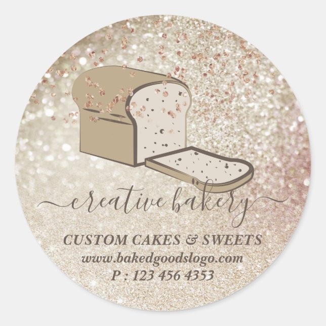 Bakery Pastry glitter sparkle bread slice Classic Round Sticker (Front)