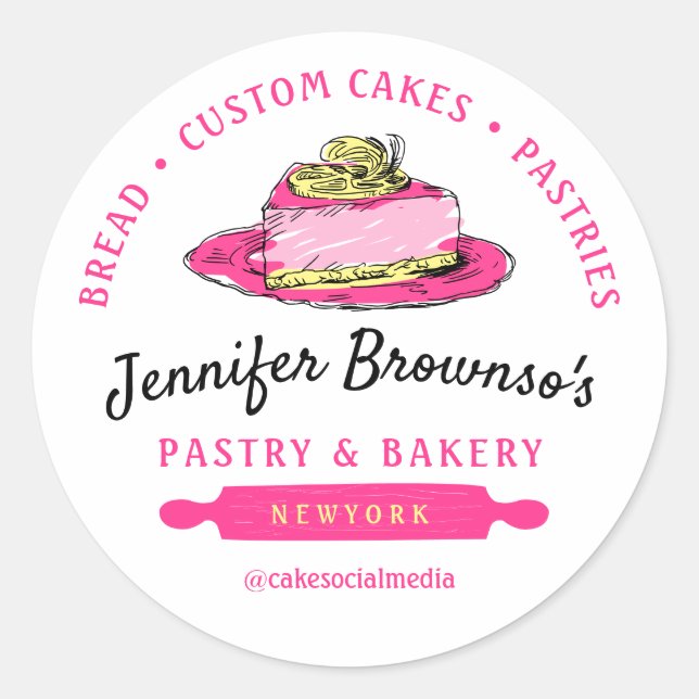 Bakery Pastry Lemon Cheesecake Slice Classic Round Sticker (Front)