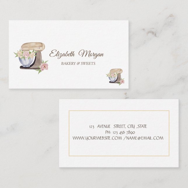  Bakery Pastry Retro Mixer Flowers   Business Card (Front/Back)