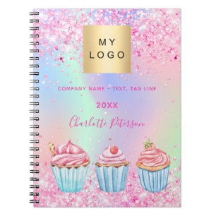Bakery pastry shop glitter cupcakes name  notebook