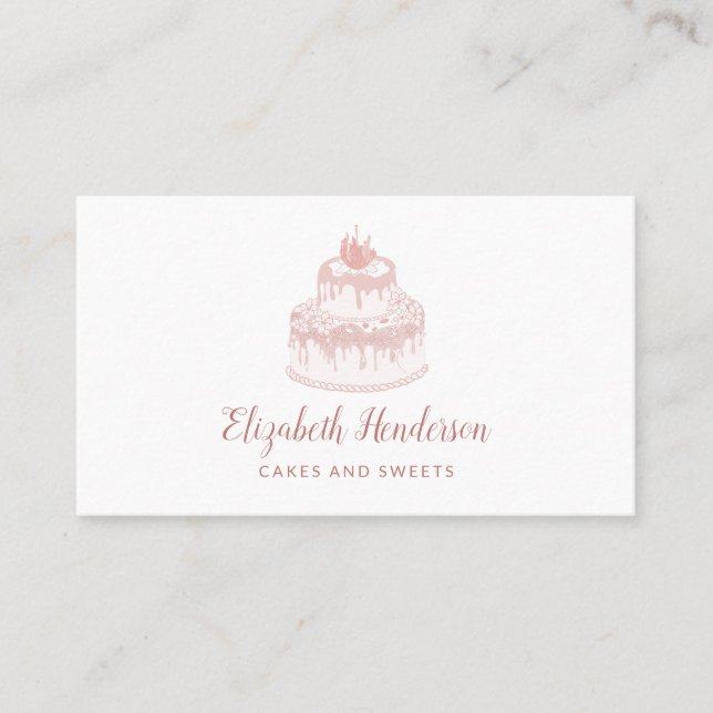 Bakery Pastry White Rose Gold Glitter Drips Cake Business Card (Front)