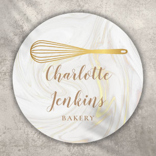 Bakery Patisserie Marble Swirls Gold Whisk  Classic Round Sticker