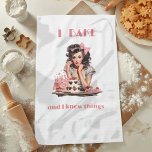 Bakery Pin-Up Girl Cakes and Pastries Tea Towel<br><div class="desc">This sassy bakery pin-up girl kitchen towel a stunning 1940s-inspired design that brings vintage flair to your wardrobe. The elegant brunette, dressed in a sleek grey dress with a flattering low-cut neckline, is the epitome of retro charm. Her flowing hair is adorned with a red plaid bow, adding a playful...</div>