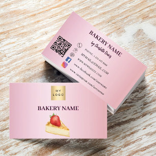 Bakery pink cake pastry QR code logo Business Card