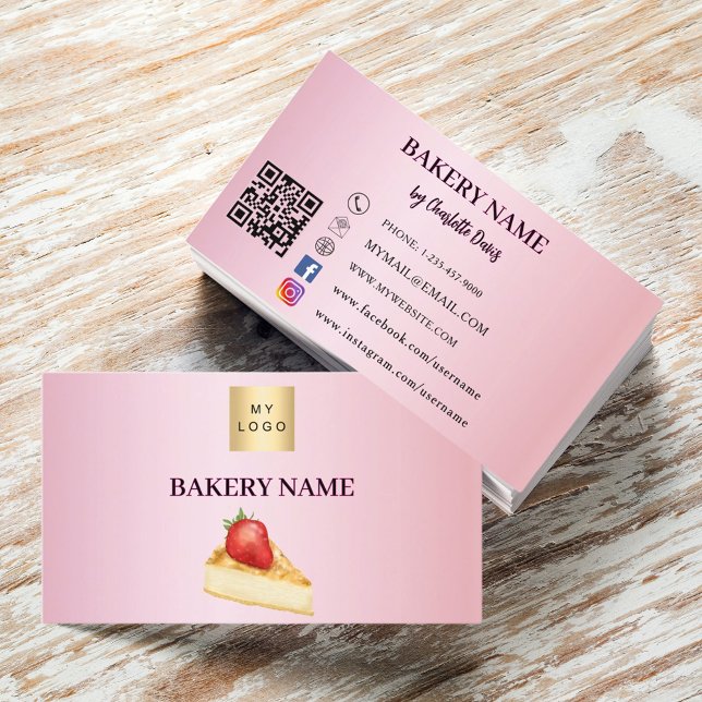 Bakery pink cake pastry QR code logo Business Card (Creator Uploaded)