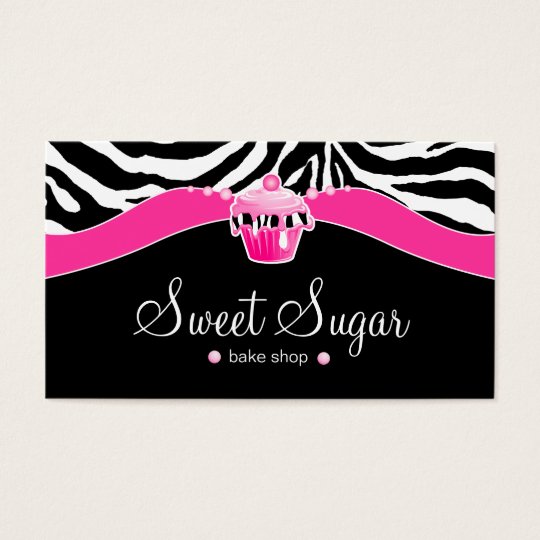 Bakery Pink Cupcake Zebra Animal Print Business Card
