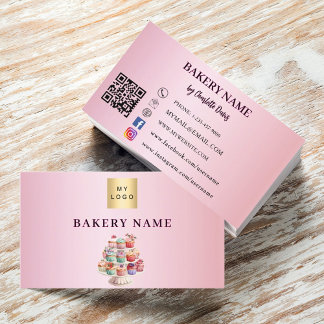 Bakery pink cupcakes pastry pastels QR code logo Business Card