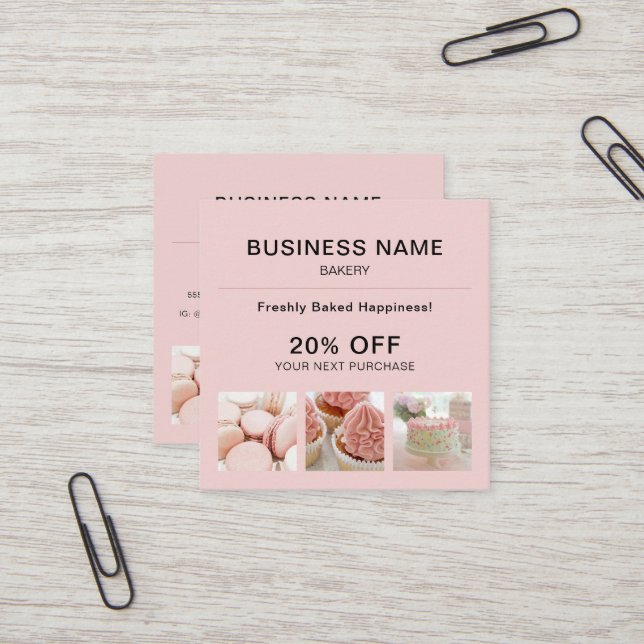 Bakery Pink Custom Photo Discount Card (Front/Back In Situ)
