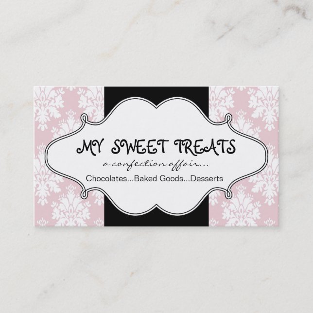 Bakery Pink Damask Business Card (Front)