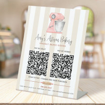 Bakery Pink Mixer 2 QR Code Beige Stripes Pay Here