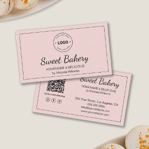 Bakery Pink Modern Logo QR Social Media Icons Business Card