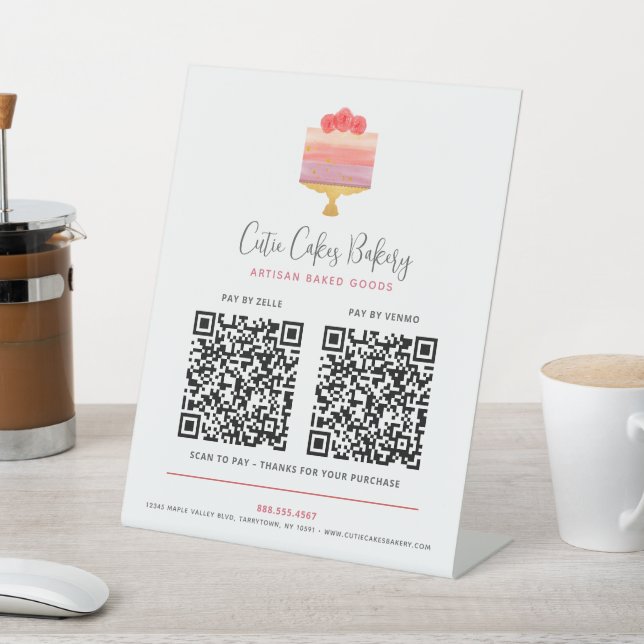 Bakery Pink Purple Cake Dessert 2 QR Code Pay Here Pedestal Sign (In SItu)